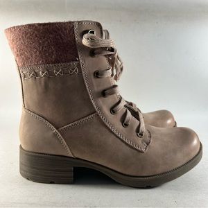 Earth Origins Taupe Lace-Up Ankle Boots with Brown Felt Collar